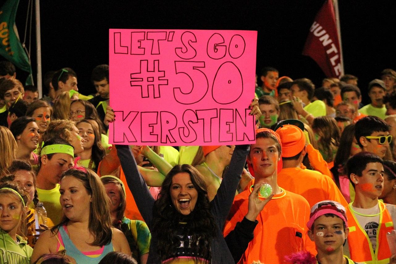 Superfan Carly Kissner shows her support for Kersten during a game early this season.