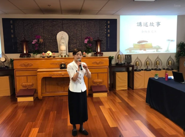 Janice Chen, principal of Tzu Chi Chinese school in Chicago, speaks to her students.
